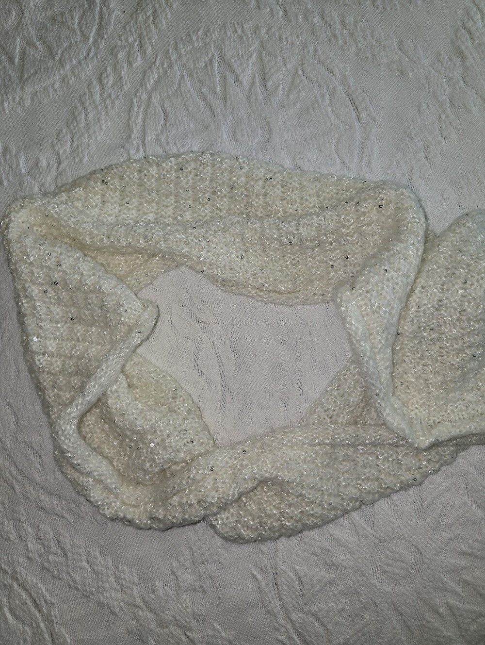 Cozy Cream Knit Women's Infinity Scarf with Sequin Detail